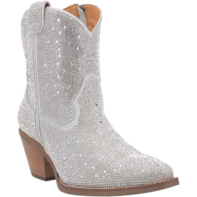 Dingo Women's Rhinestone Cowgirl Silver Leather Narrow Toe Boot 01-DI577-GY6
