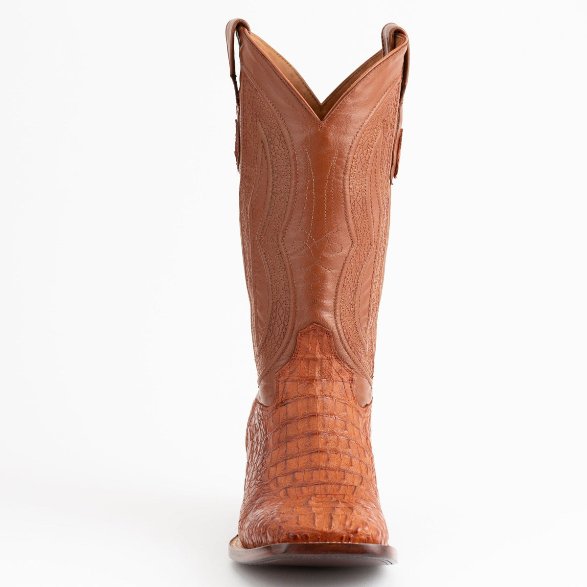 Ferrini Men's Cognac Hornback Caiman Dakota Crocodile Square Toe Boots