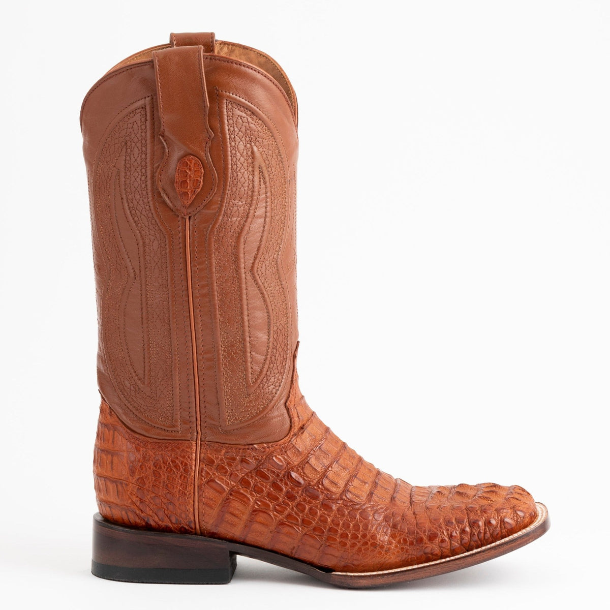 Ferrini Men's Cognac Hornback Caiman Dakota Crocodile Square Toe Boots