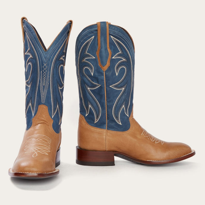Stetson Men's Tan & Blue Casper Square Toe Cowboy Boots 12-020-1850-0102 TA