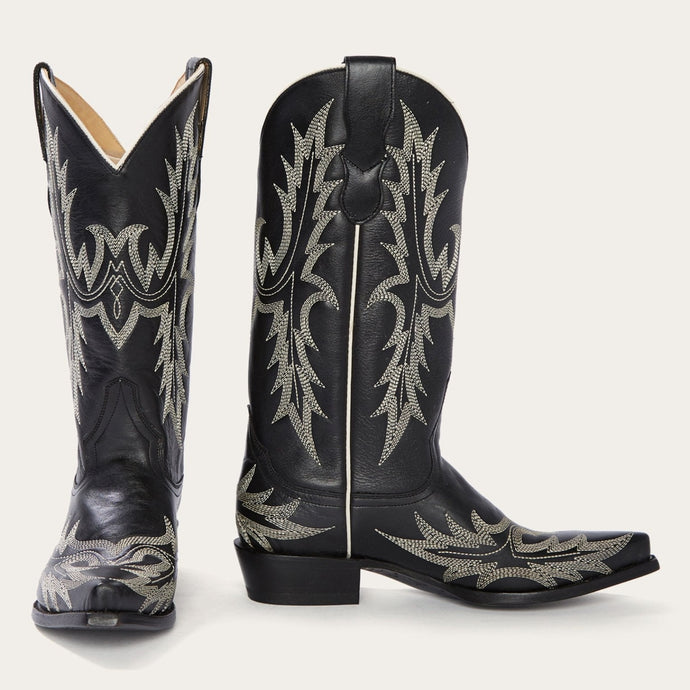 Stetson Women's Tina Black & White Flame Embroidered Snip Toe Boots 12-021-6105-1003 BL