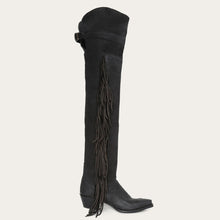 Load image into Gallery viewer, Stetson Women&#39;s Black Fringe Over-The-Knee Snip Toe Boots 12-021-9105-1306 BL