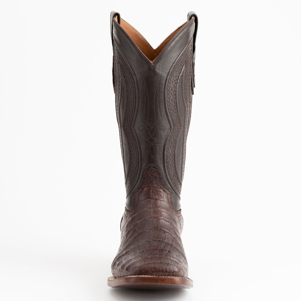 Ferrini Men's Dakota Belly Caiman Western Boots - Square Toe Handcrafted Chocolate