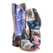 Load image into Gallery viewer, Tin Haul Women's Lady Luck / Games Of Chance Black Leather Square Toe Boots 1550