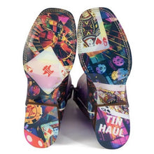 Load image into Gallery viewer, Tin Haul Women's Lady Luck / Games Of Chance Black Leather Square Toe Boots 1550