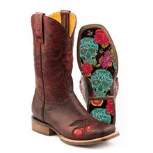 Load image into Gallery viewer, Tin Haul Women's Mon Cherry/Skull And Roses Square Toe Boots 14-021-0077-1401 RE