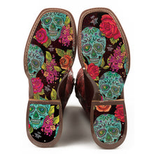 Load image into Gallery viewer, Tin Haul Women's Mon Cherry/Skull And Roses Square Toe Boots 14-021-0077-1401 RE