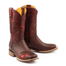Load image into Gallery viewer, Tin Haul Women's Mon Cherry/Skull And Roses Square Toe Boots 14-021-0077-1401 RE