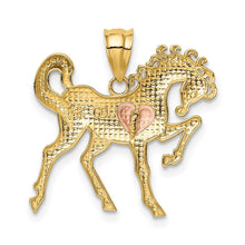 Load image into Gallery viewer, 14 Two Tone Gold Prancing Horse with Pink Heart Pendant