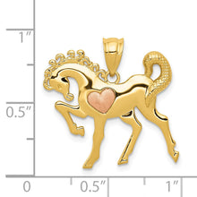 Load image into Gallery viewer, 14 Two Tone Gold Prancing Horse with Pink Heart Pendant