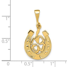 Load image into Gallery viewer, 14k Yellow or White Gold Four Leaf Clover and Horseshoe Pendant, 15mm