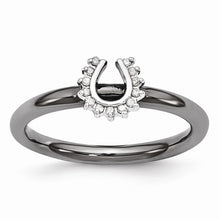 Load image into Gallery viewer, Black Plated Sterling Silver .07 Ctw Diamond 7mm Horseshoe Stack Ring