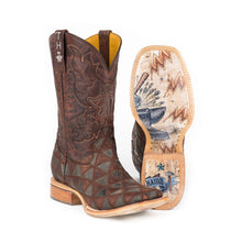 Load image into Gallery viewer, Tin Haul Men's Triangles / Anvil Of Power Square Toe Boots 14-020-0007-0285 BR