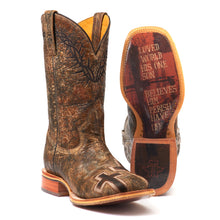 Load image into Gallery viewer, Tin Haul Men's John 3:16 W/ Bible Verse Square Toe Boots 14-020-0007-0301 BR