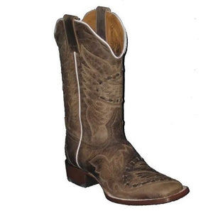 Cowtown Ladies Distressed Brown Leather Wide Square Toe Boots Q234