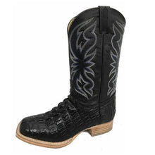Load image into Gallery viewer, Cowtown Men&#39;s Black Alligator Print Wide Square Toe Boots Q6096