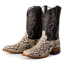 Load image into Gallery viewer, Cowtown Men's Natural Python Back Cut Square Toe Boots Q818