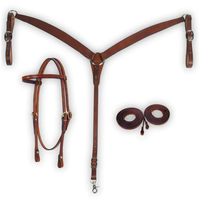 FABTRON Leather Headstall, Breast Collar & Reins Combo 70241
