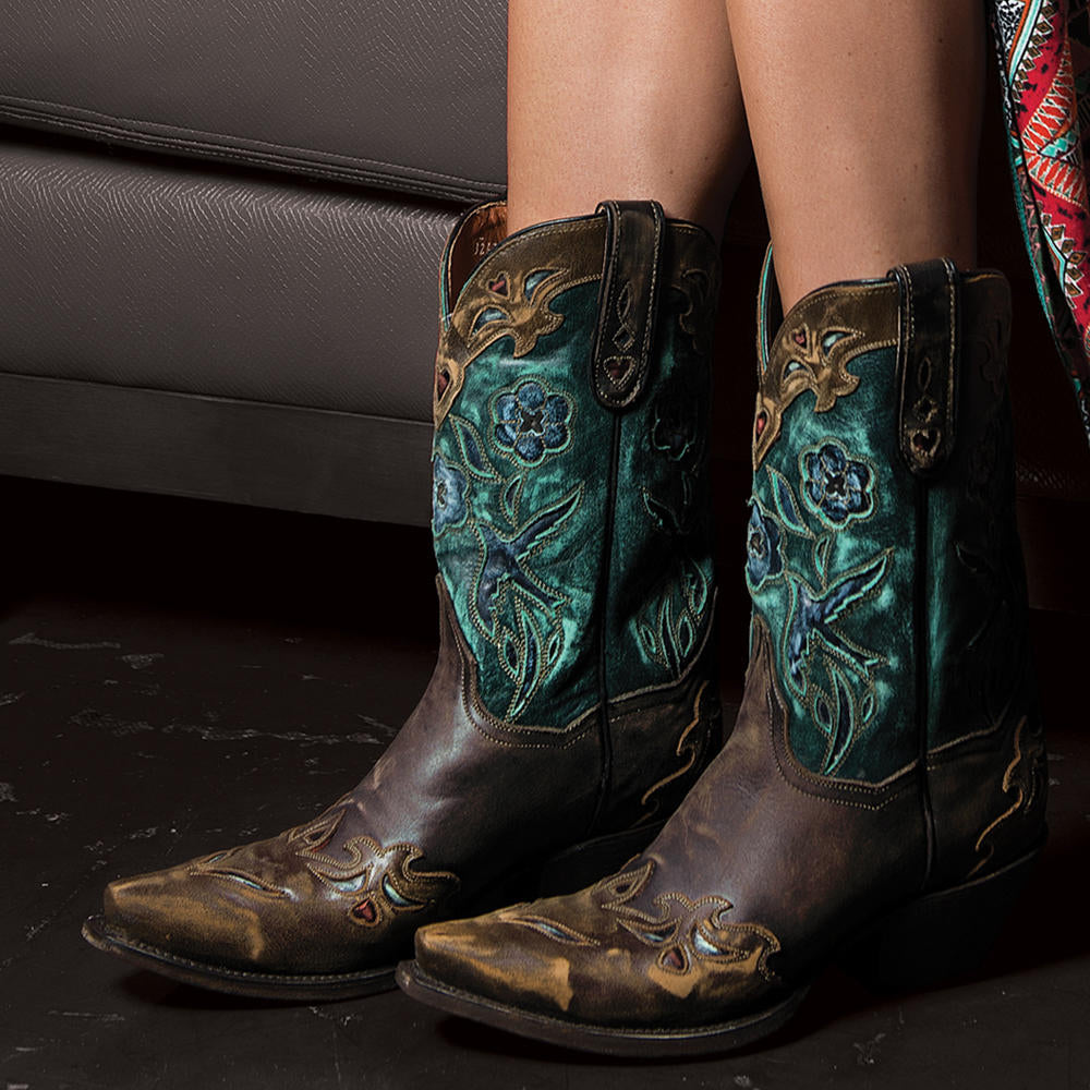 靴 vintage western boots Vintage Women's Embroidery Western Cowboy Gray Fashion Boot