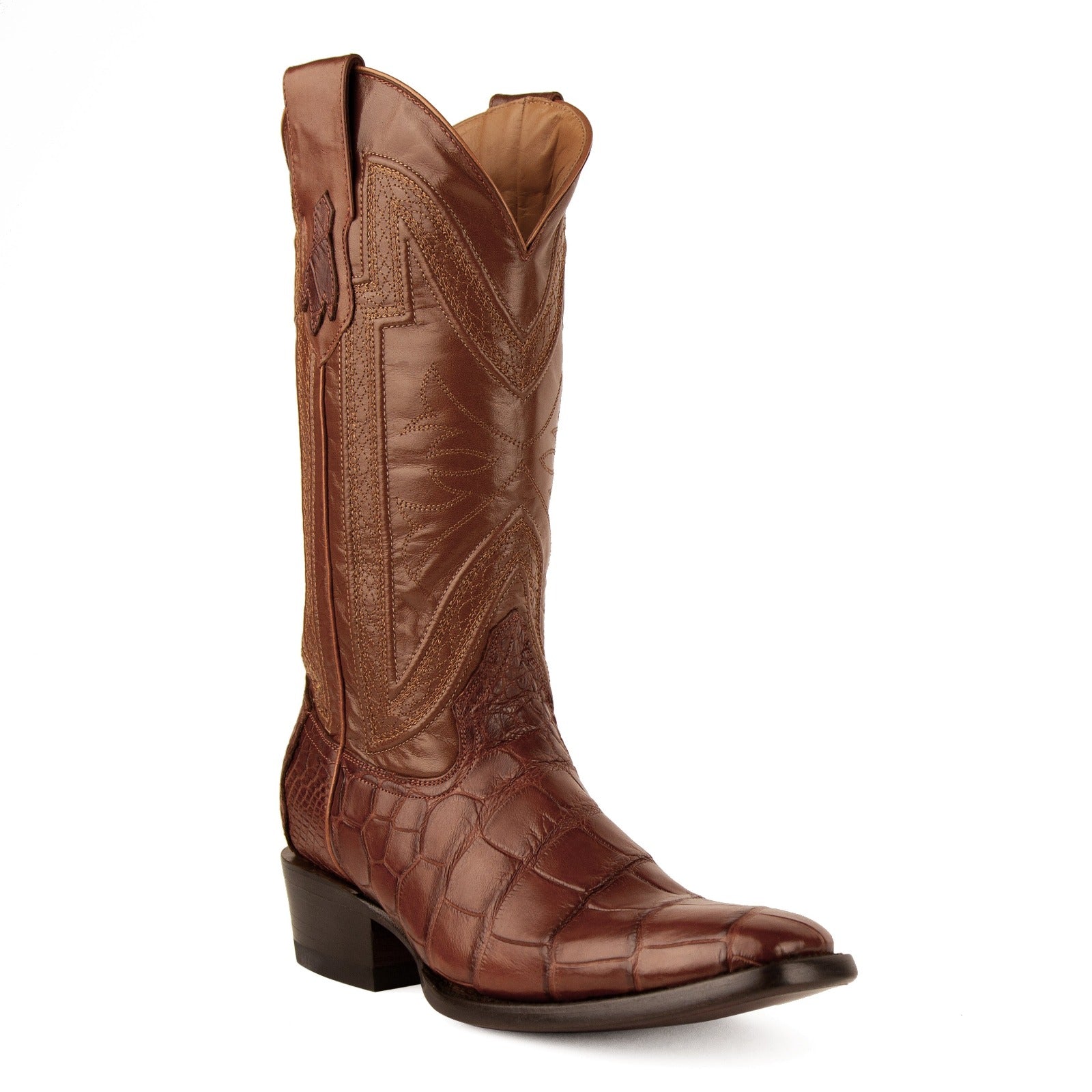 Ferrini Men s Stallion Cognac Belly Alligator French Toe Boots 10741 2 BlackJack Horse Saddles