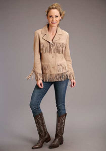 Stetson Womens Light Tan Fringe Suede Jacket 11-098-0539-0074-TA