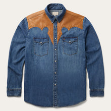 Load image into Gallery viewer, Stetson Men's Blue Leather Yoke Denim Shirt 6071