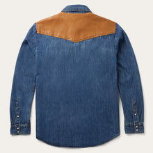 Load image into Gallery viewer, Stetson Men's Blue Leather Yoke Denim Shirt 6071