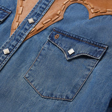 Load image into Gallery viewer, Stetson Men's Blue Leather Yoke Denim Shirt 6071
