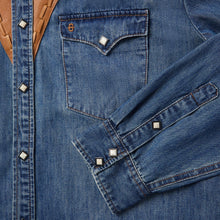 Load image into Gallery viewer, Stetson Men's Blue Leather Yoke Denim Shirt 6071