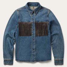 Load image into Gallery viewer, Stetson Women's Blue Leather Fringe Denim Shirt 7063