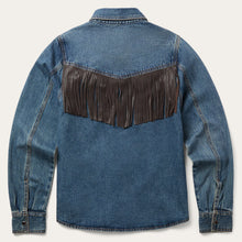 Load image into Gallery viewer, Stetson Women's Blue Leather Fringe Denim Shirt 7063