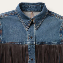 Load image into Gallery viewer, Stetson Women's Blue Leather Fringe Denim Shirt 7063