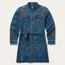 Load image into Gallery viewer, Stetson Women's Blue Embroidered Stretch Denim Shirt Dress 9160