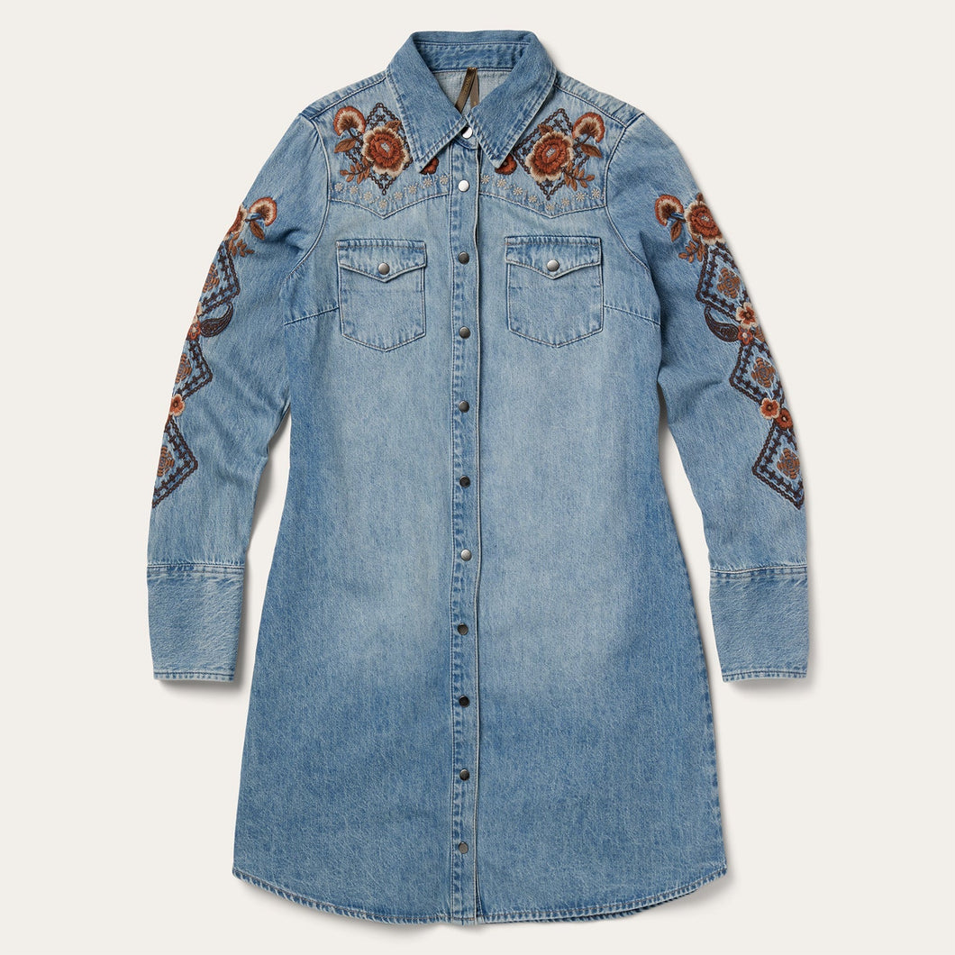 embroidered denim shift dress Embroidered Button-Front Denim Shift Dress Xlarge