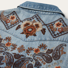 Load image into Gallery viewer, Stetson Women's Blue Floral Embroidered Denim Shirt Dress 0131