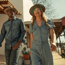 Load image into Gallery viewer, Stetson Women's Blue Notch Collar Jumpsuit 0404