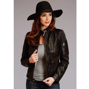 Stetson Womens Black Smooth Leather Sherpa Jacket 11-098-0539-7052-TA