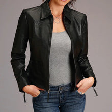 Load image into Gallery viewer, Stetson Womens Black Leather Collared Jacket 7090