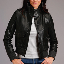 Load image into Gallery viewer, Stetson Women&#39;s Black Lamb Leather Military Button Jacket 7091