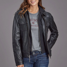 Load image into Gallery viewer, Stetson Women&#39;s Smooth Jean Style Black Leather Leather Jacket 7100