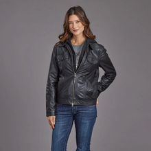 Load image into Gallery viewer, Stetson Women&#39;s Smooth Jean Style Black Leather Leather Jacket 7100