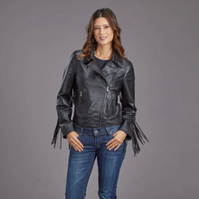 Load image into Gallery viewer, Stetson Women&#39;s Black Leather Fringe Jacket 7104