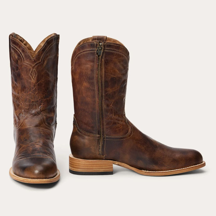 Stetson Men's Cash Zip Roper Oiled Cognac Round Toe Boots 3837