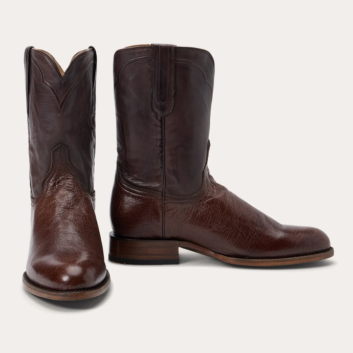 Stetson Men's Clay Smooth Roper Brown Ostrich Round Toe Boots 0520