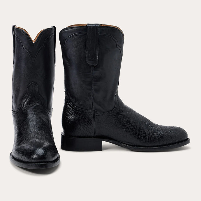 Stetson Men's Clay Smooth Roper Black Ostrich Round Toe Boots 0220