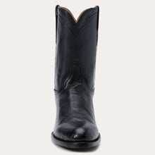 Load image into Gallery viewer, Stetson Men&#39;s Clay Smooth Roper Black Ostrich Round Toe Boots 0220