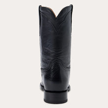 Load image into Gallery viewer, Stetson Men&#39;s Clay Smooth Roper Black Ostrich Round Toe Boots 0220