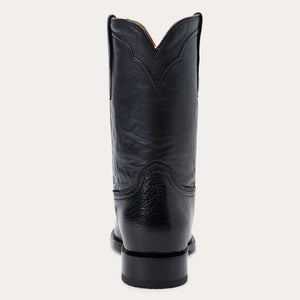 Stetson Men's Clay Smooth Roper Black Ostrich Round Toe Boots 0220