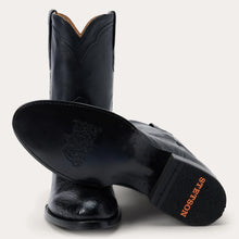Load image into Gallery viewer, Stetson Men&#39;s Clay Smooth Roper Black Ostrich Round Toe Boots 0220