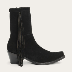 Stetson Women's Black Halle Suede Fringe Side Zip Snip Toe Boots 12-021-5105-1233 BL
